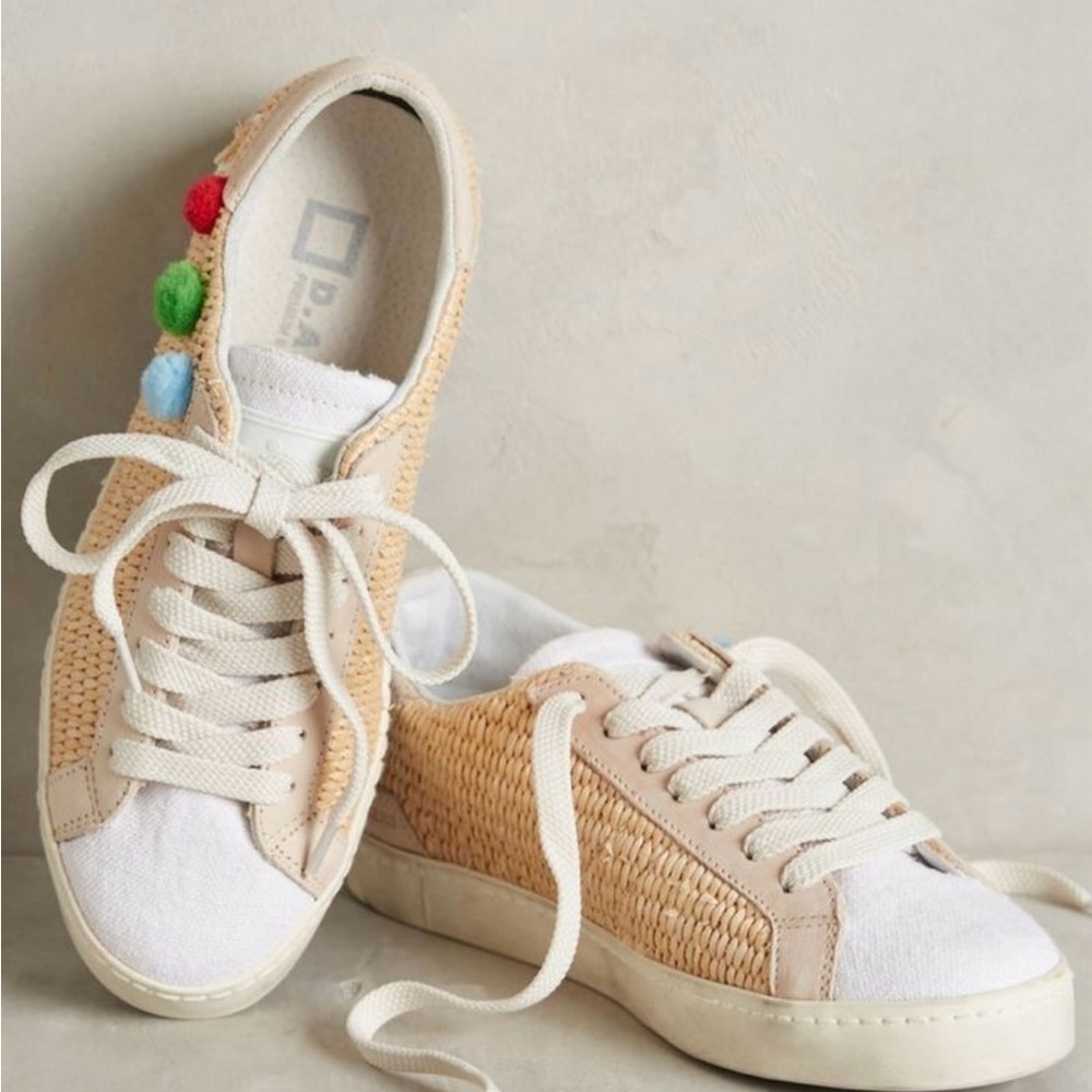 Date sneakers Pom Pom wicker shoes women’s 8 euro 39 white tan